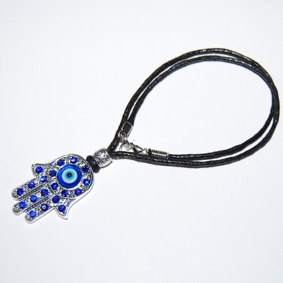 Hamsa Hand Necklace,Evil Eye Necklace,Hamsa Hand Cord Necklace,Choker Necklace - Picture 3 of 3